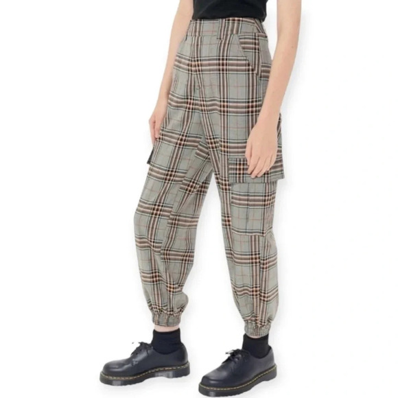 Urban Outfitters Plaid Cargo Jogger Pants High Rise Gray and Orange 26" Crop XS - Picture 16 of 16
